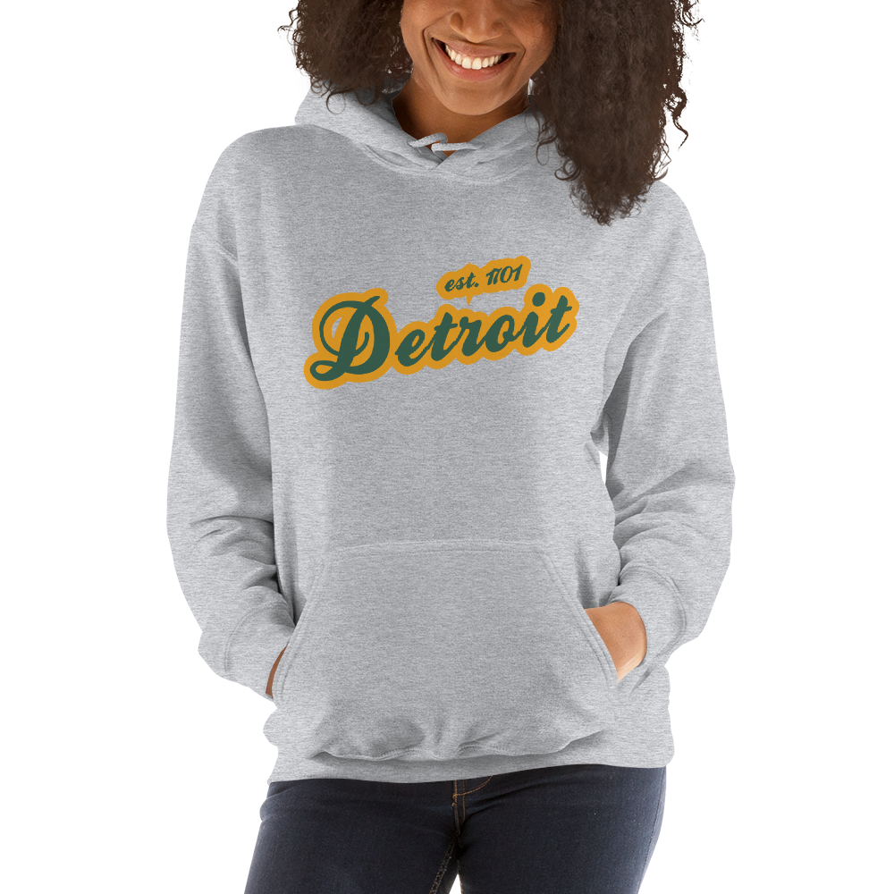 'Detroit EST. 1701' Hoodie (Ginger Ale Green Script Font) | Unisex Standard