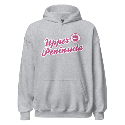 'Upper Peninsula EST. 1837' Hoodie (Apple Blossom Pink Script Font) | Unisex Standard