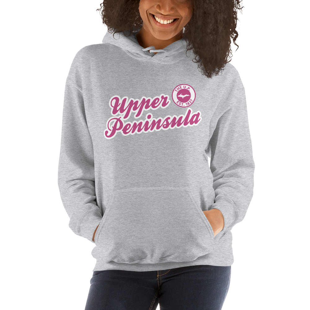 'Upper Peninsula EST. 1837' Hoodie (Apple Blossom Pink Script Font) | Unisex Standard