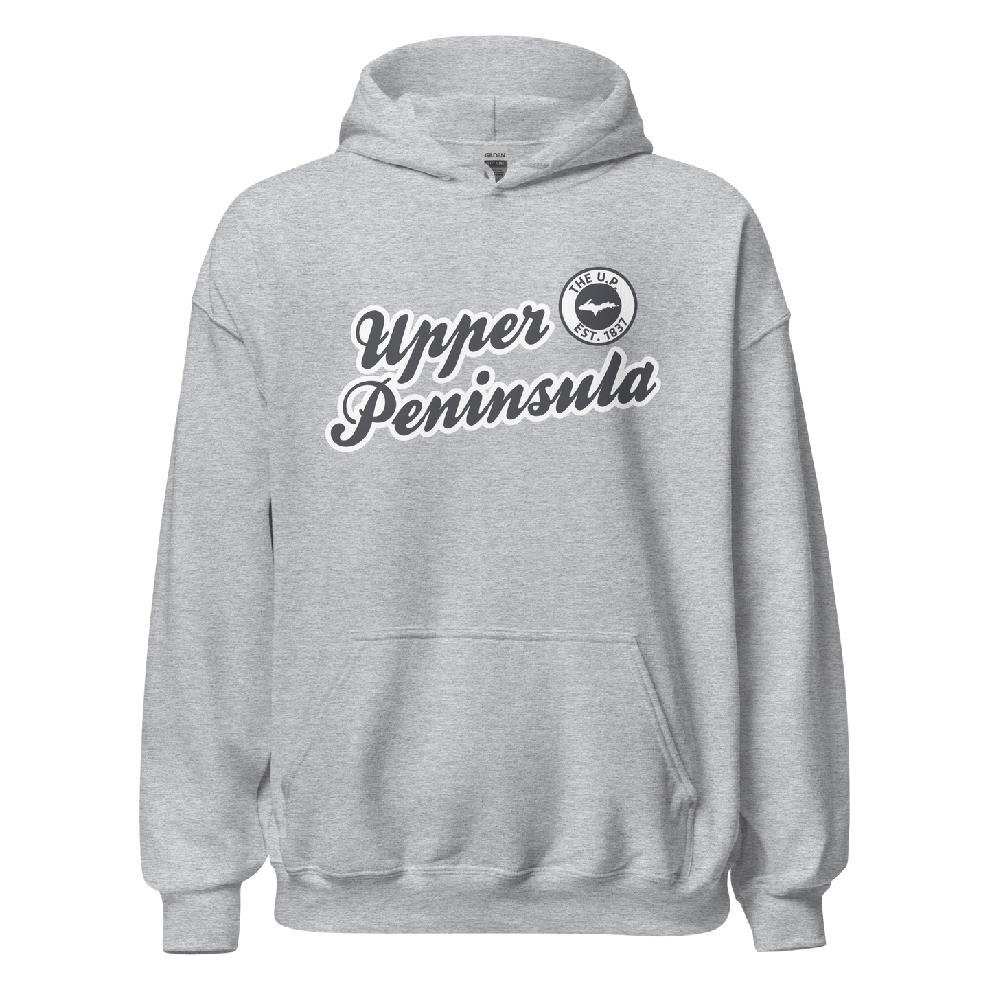 'Upper Peninsula EST. 1837' Hoodie (Iron Ore Grey Script Font) | Unisex Standard