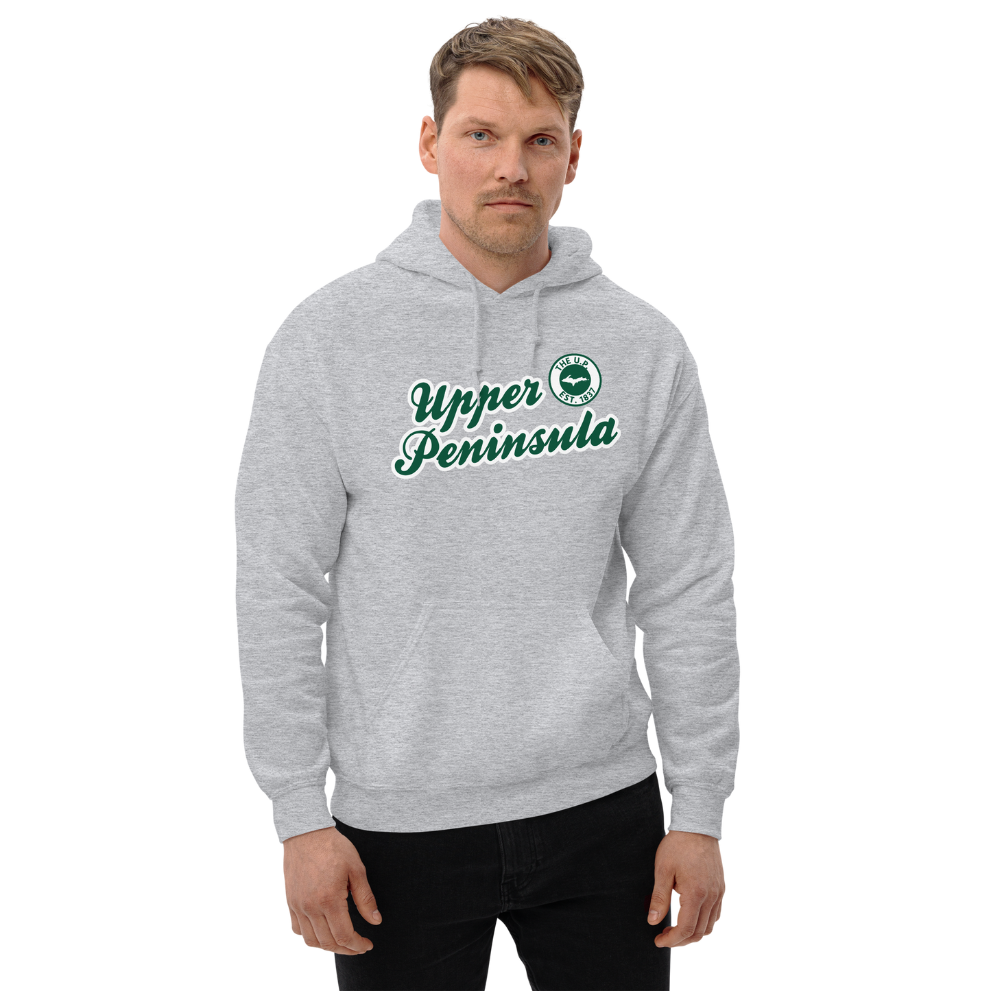 'Upper Peninsula EST. 1837' Hoodie (Superior Green Script Font) | Unisex Standard