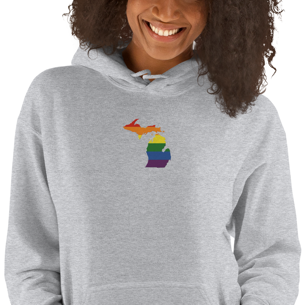 Michigan Hoodie (w/ MI Rainbow Pride Flag) | Unisex Standard - Emb.