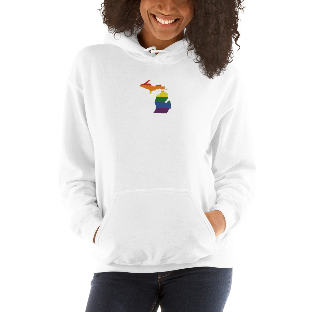 Michigan Hoodie (w/ MI Rainbow Pride Flag) | Unisex Standard - Emb.