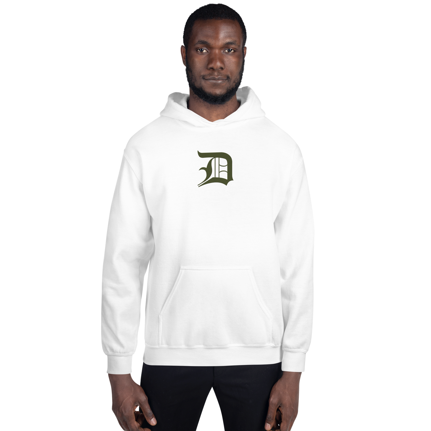 Detroit 'Old English D' Hoodie (Army Green) | Unisex Standard - Emb.