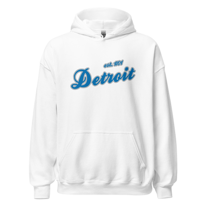 'Detroit EST. 1701' Hoodie (Azure Script Font) | Unisex Standard