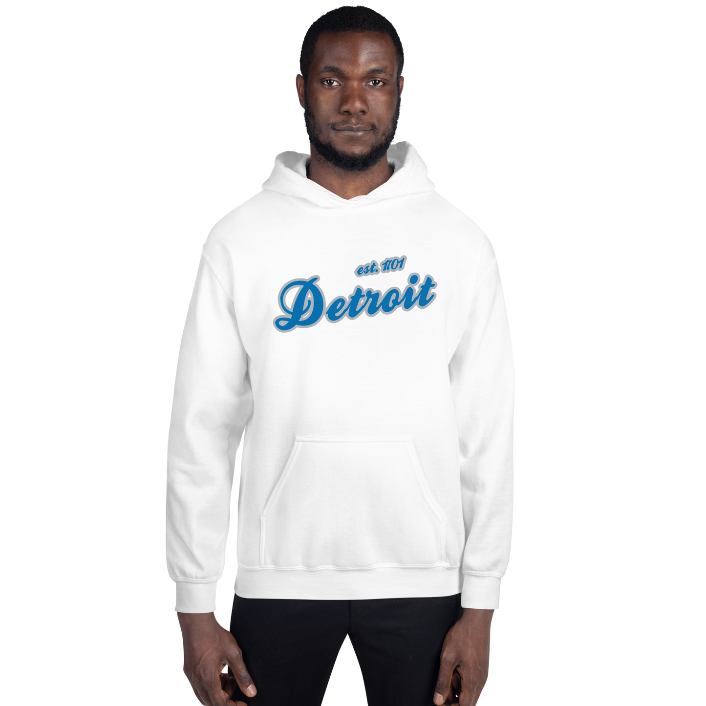 'Detroit EST. 1701' Hoodie (Azure Script Font) | Unisex Standard