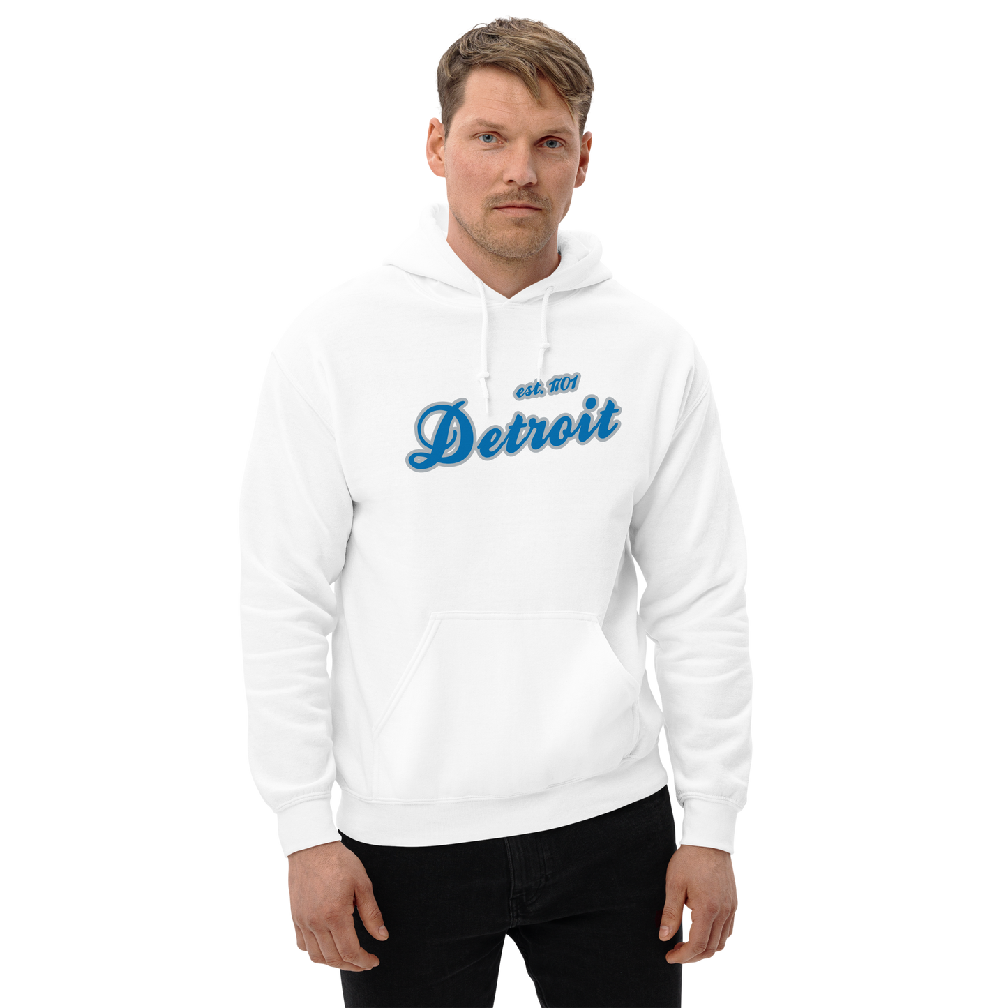 'Detroit EST. 1701' Hoodie (Azure Script Font) | Unisex Standard