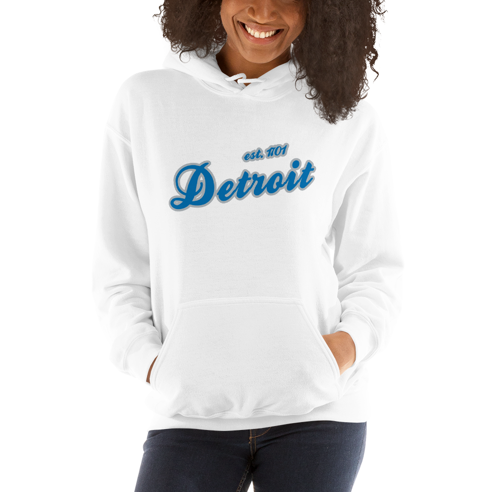 'Detroit EST. 1701' Hoodie (Azure Script Font) | Unisex Standard