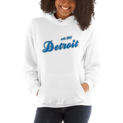 'Detroit EST. 1701' Hoodie (Azure Script Font) | Unisex Standard