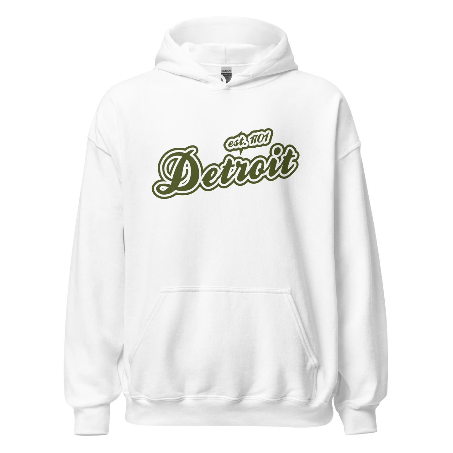 'Detroit EST. 1701' Hoodie (Army Green Script Font) | Unisex Standard