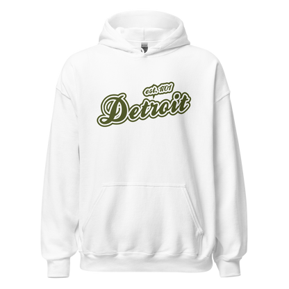 'Detroit EST. 1701' Hoodie (Army Green Script Font) | Unisex Standard