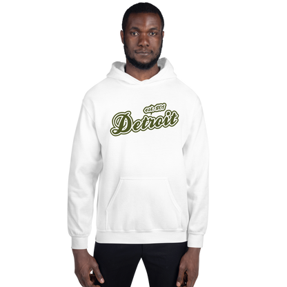 'Detroit EST. 1701' Hoodie (Army Green Script Font) | Unisex Standard