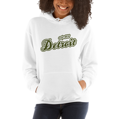 'Detroit EST. 1701' Hoodie (Army Green Script Font) | Unisex Standard