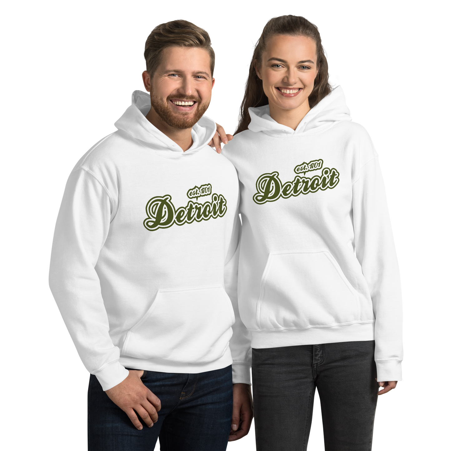 'Detroit EST. 1701' Hoodie (Army Green Script Font) | Unisex Standard