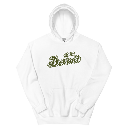 'Detroit EST. 1701' Hoodie (Army Green Script Font) | Unisex Standard