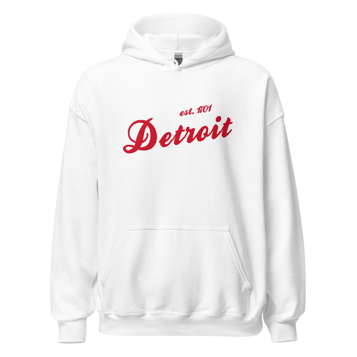 'Detroit EST. 1701' Hoodie (Aliform Red Script Font) | Unisex Standard