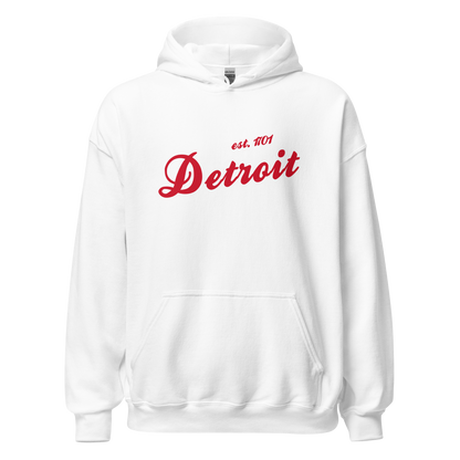 'Detroit EST. 1701' Hoodie (Aliform Red Script Font) | Unisex Standard