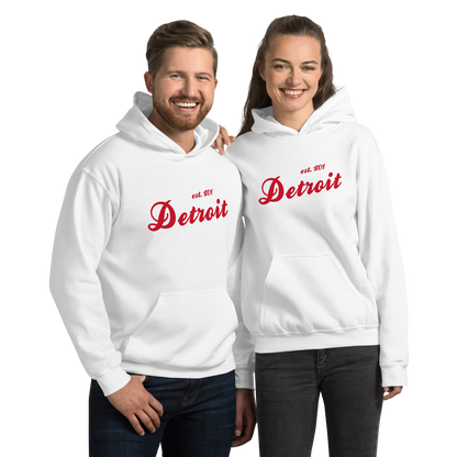 'Detroit EST. 1701' Hoodie (Aliform Red Script Font) | Unisex Standard