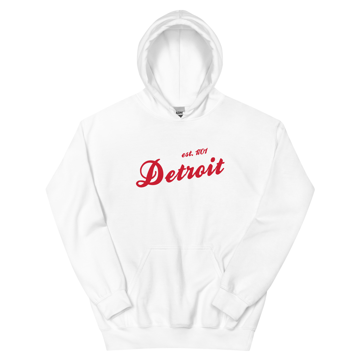 'Detroit EST. 1701' Hoodie (Aliform Red Script Font) | Unisex Standard