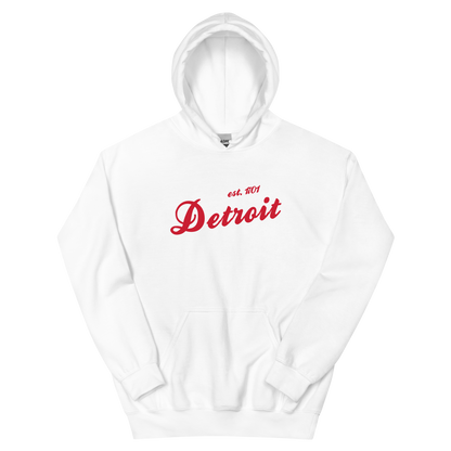 'Detroit EST. 1701' Hoodie (Aliform Red Script Font) | Unisex Standard