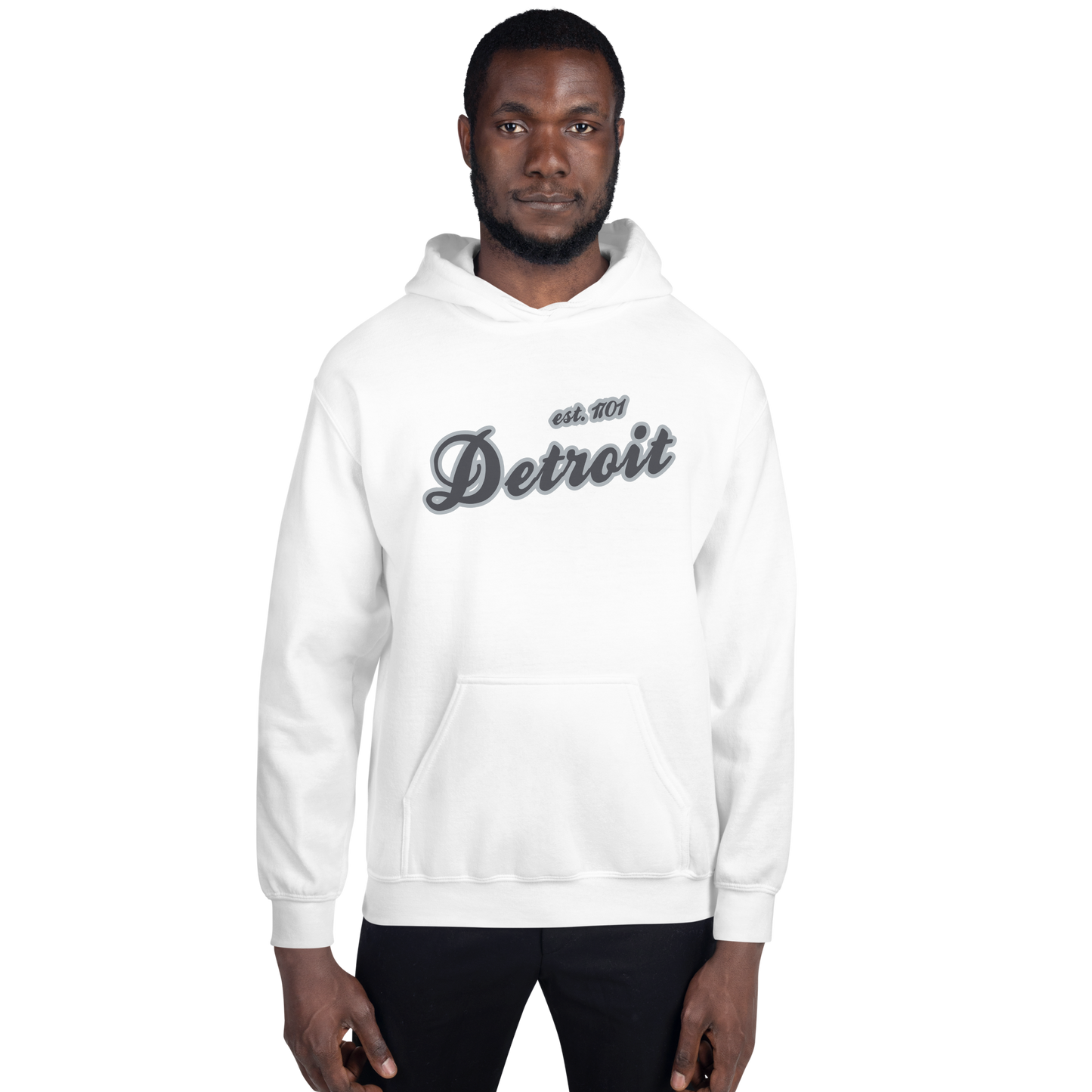 'Detroit EST. 1701' Hoodie (Iron Ore Grey Script Font) | Unisex Standard