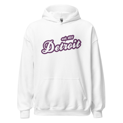 'Detroit EST. 1701' Hoodie (Plum Script Font) | Unisex Standard