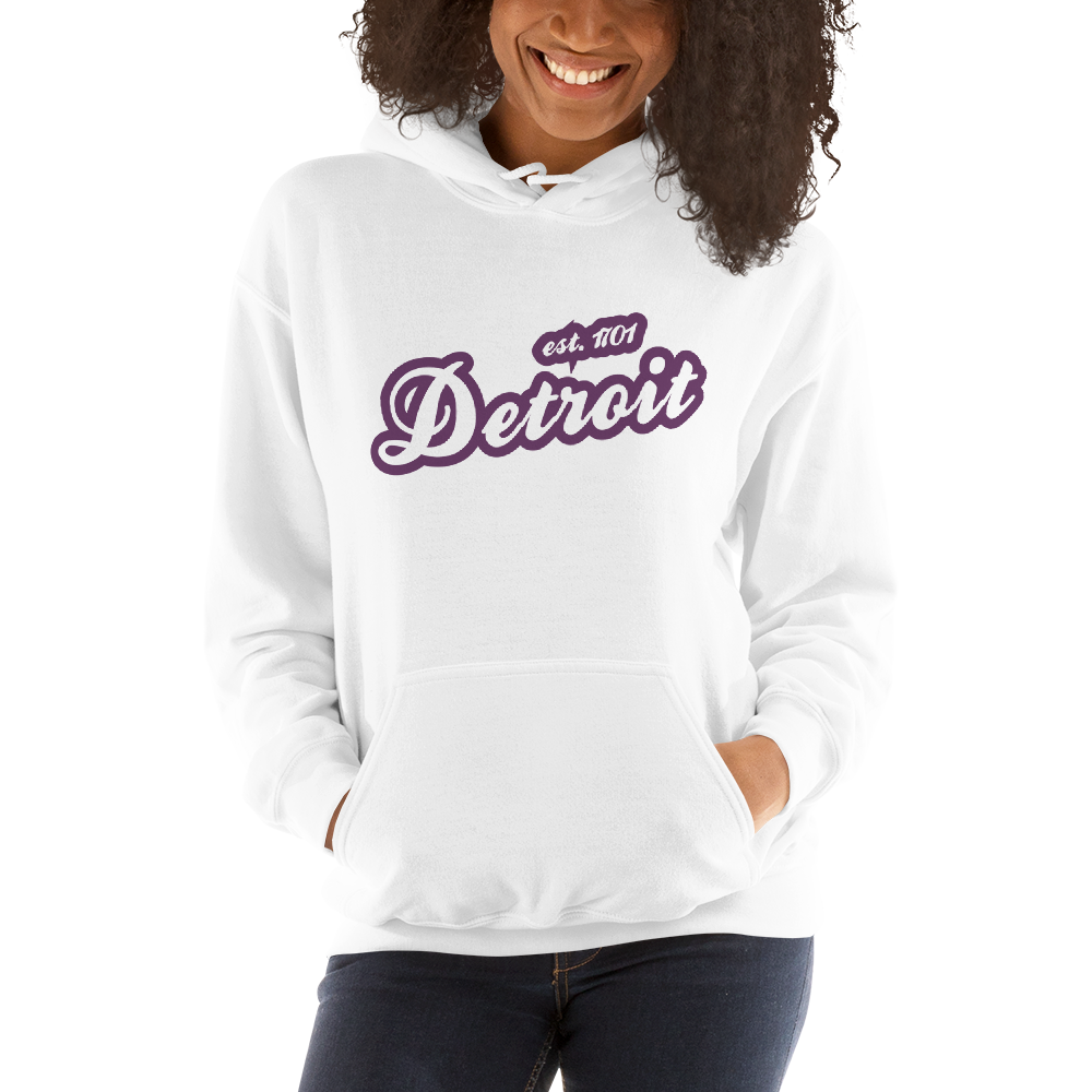 'Detroit EST. 1701' Hoodie (Plum Script Font) | Unisex Standard