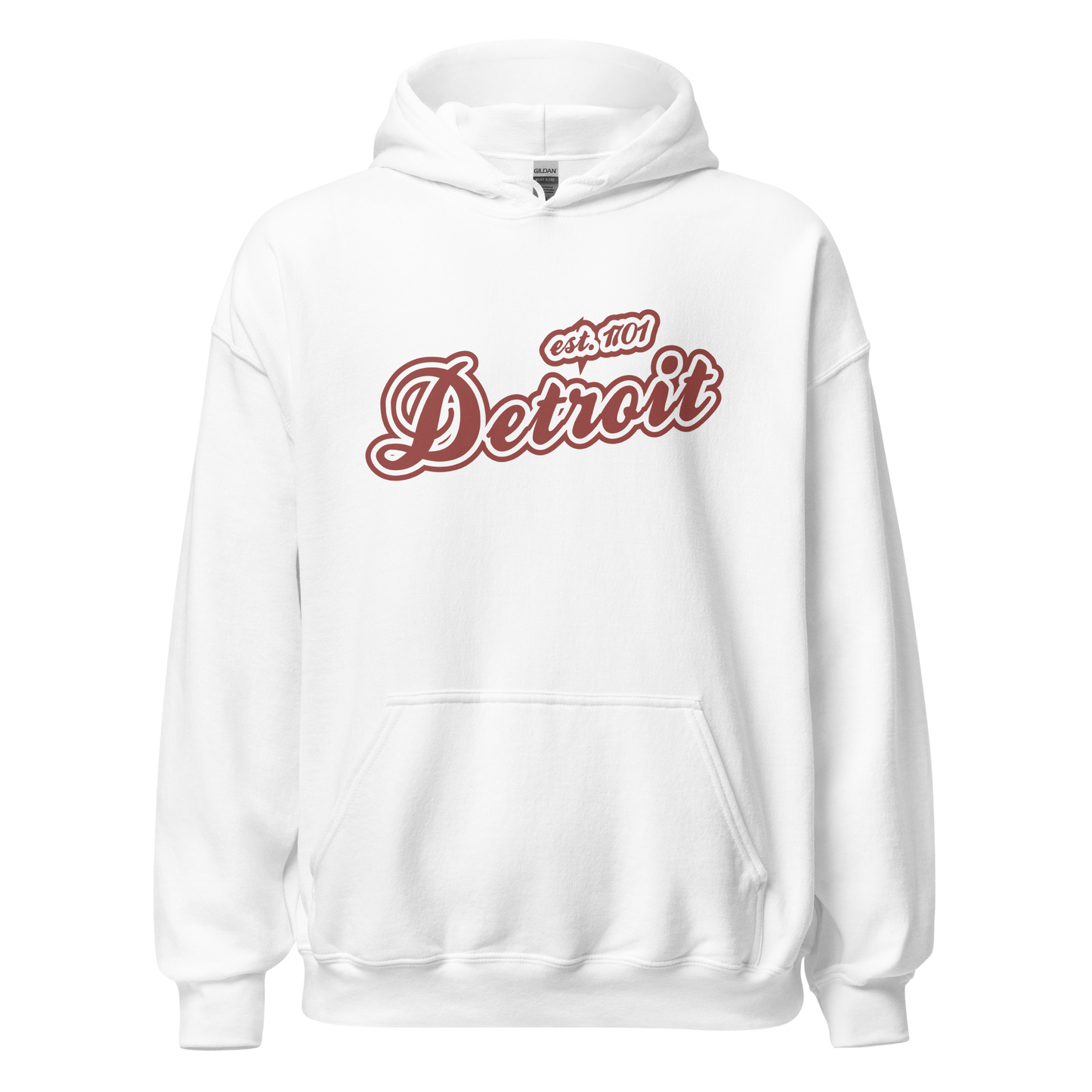 'Detroit EST. 1701' Hoodie (Ore Dock Red Script Font) | Unisex Standard