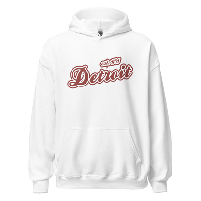 'Detroit EST. 1701' Hoodie (Ore Dock Red Script Font) | Unisex Standard