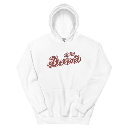 'Detroit EST. 1701' Hoodie (Ore Dock Red Script Font) | Unisex Standard