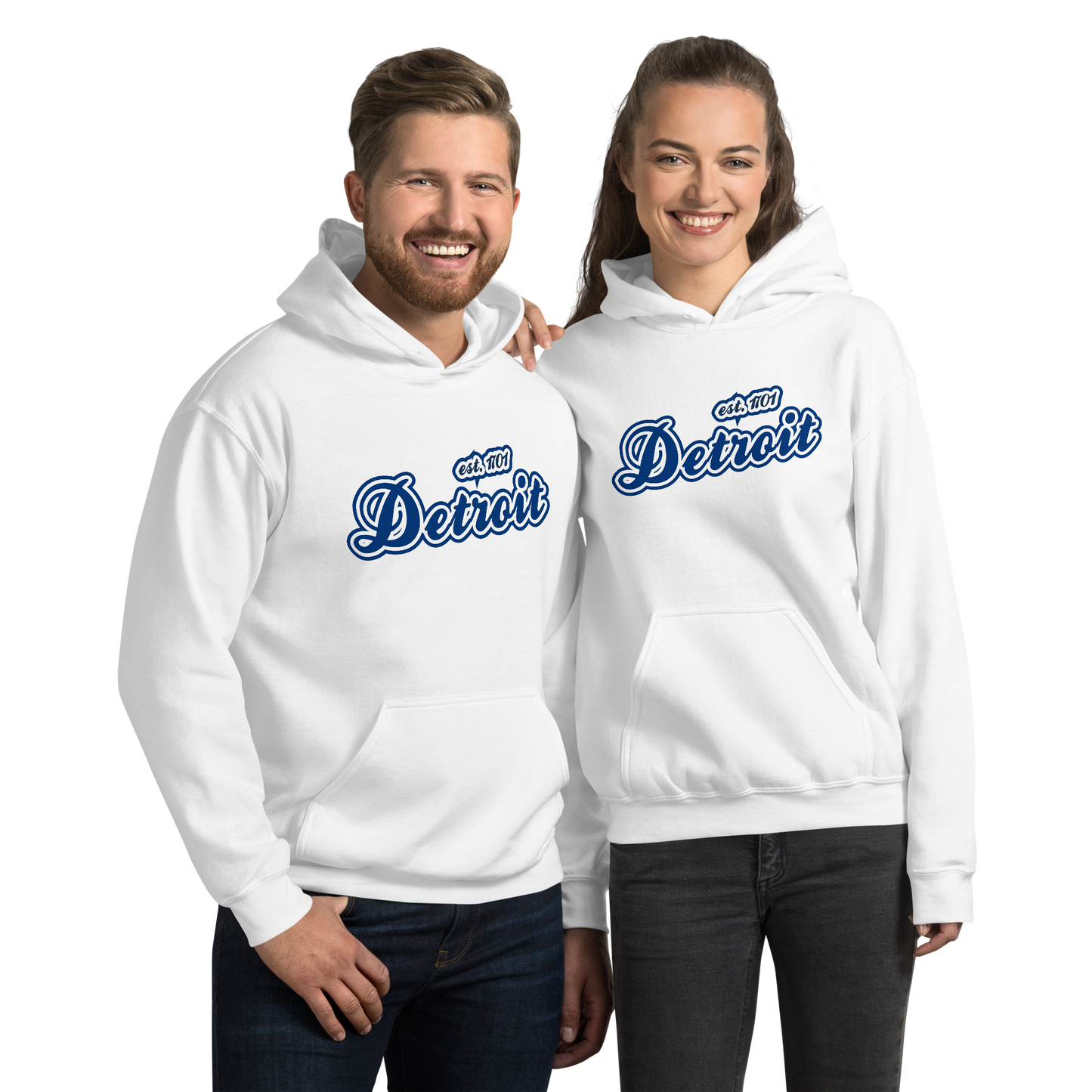 'Detroit EST. 1701' Hoodie (Dearborn Blue Script Font) | Unisex Standard