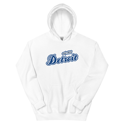 'Detroit EST. 1701' Hoodie (Dearborn Blue Script Font) | Unisex Standard