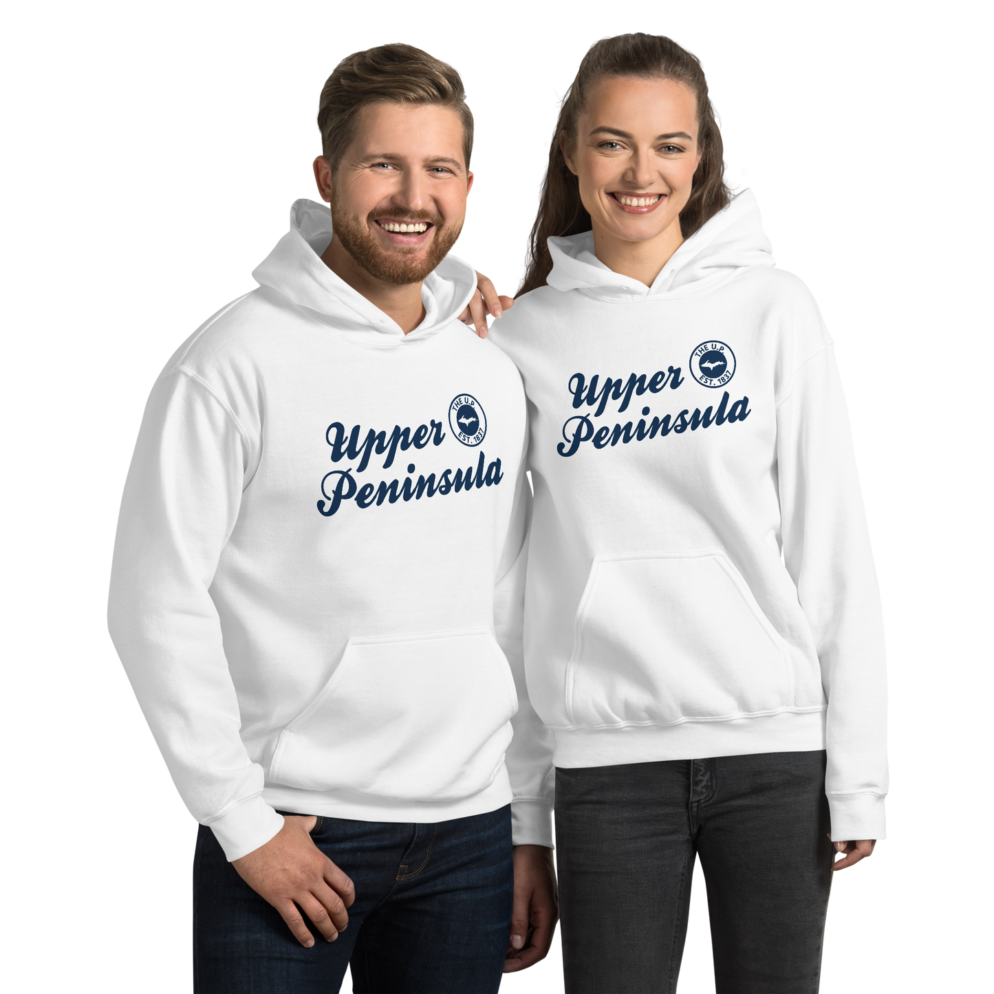 'Upper Peninsula EST. 1837' Hoodie (Navy Script Font) | Unisex Standard