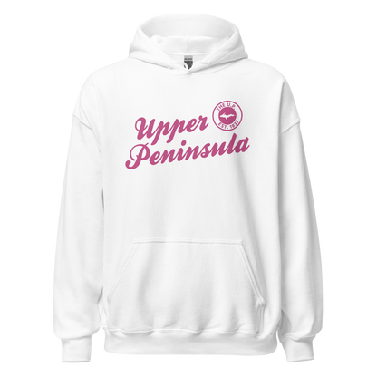 'Upper Peninsula EST. 1837' Hoodie (Apple Blossom Pink Script Font) | Unisex Standard