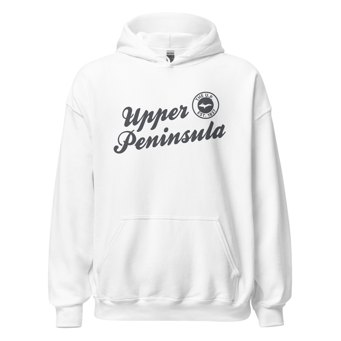 'Upper Peninsula EST. 1837' Hoodie (Iron Ore Grey Script Font) | Unisex Standard