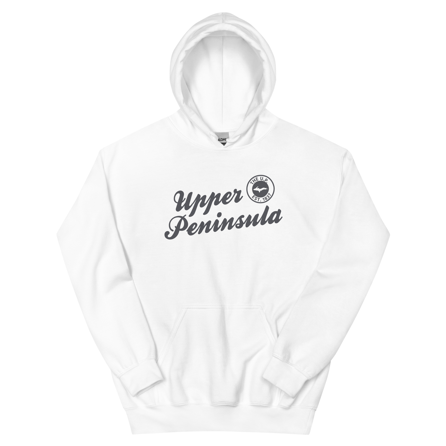 'Upper Peninsula EST. 1837' Hoodie (Iron Ore Grey Script Font) | Unisex Standard