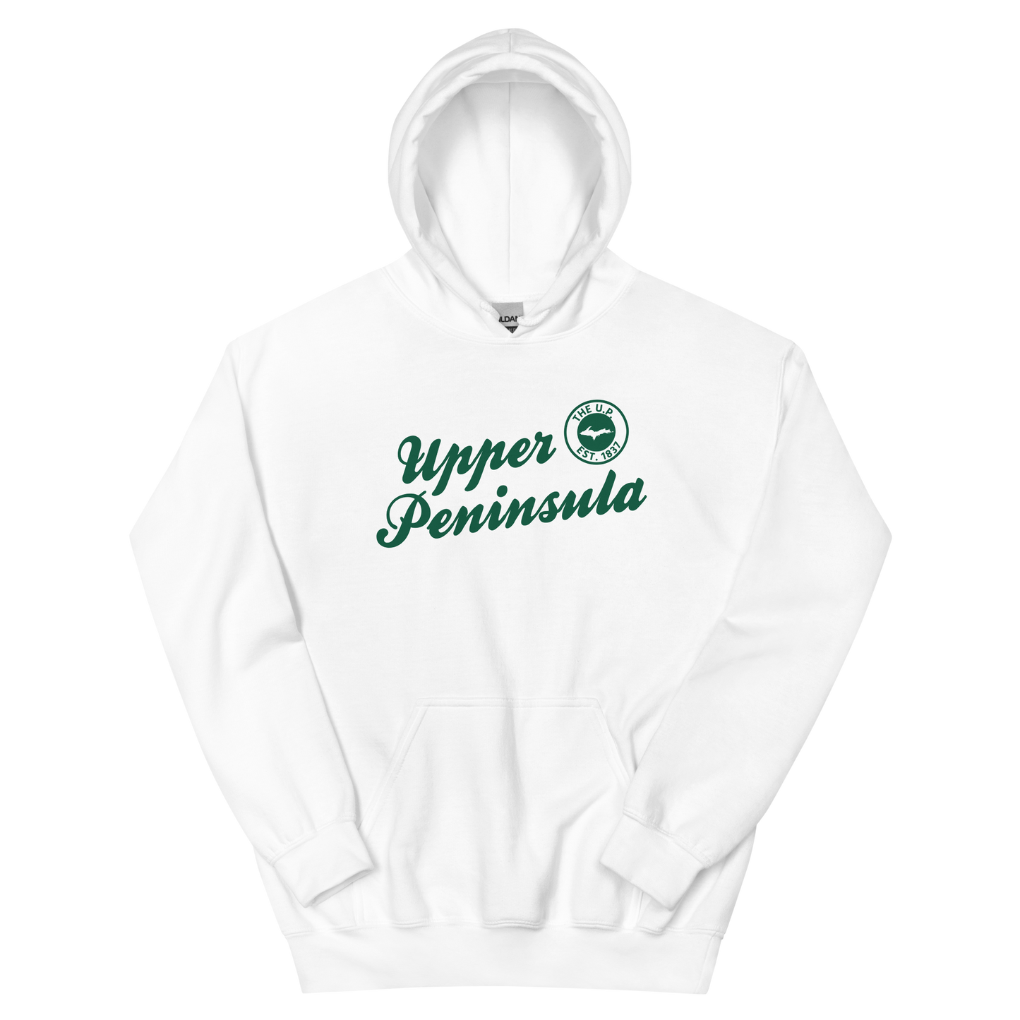 'Upper Peninsula EST. 1837' Hoodie (Superior Green Script Font) | Unisex Standard