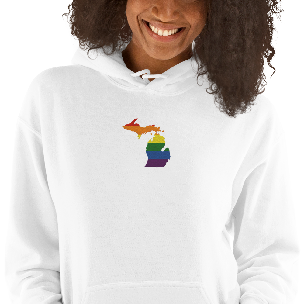 Michigan Hoodie (w/ MI Rainbow Pride Flag) | Unisex Standard - Emb.