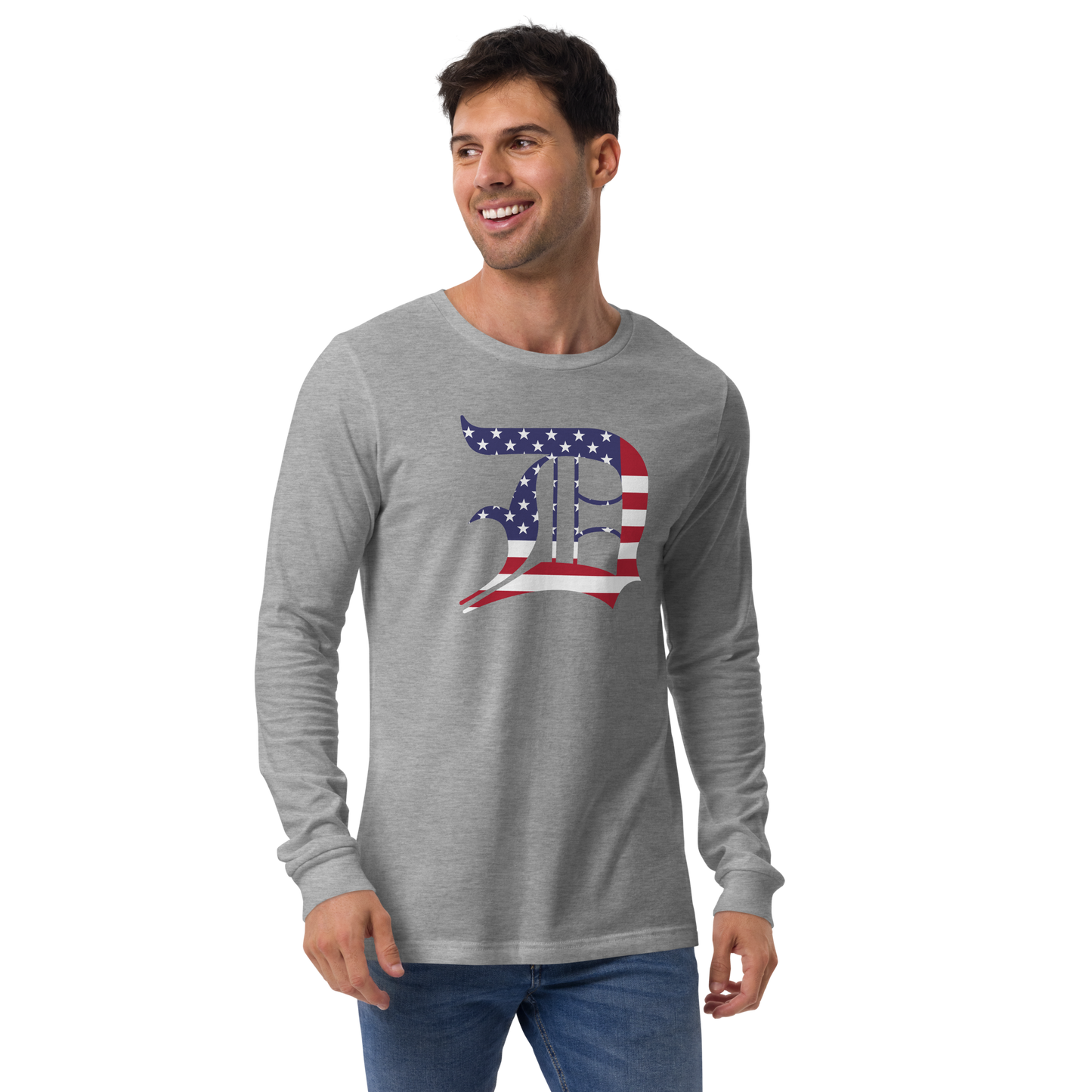 Detroit 'Old English D' T-Shirt (Patriotic Edition) | Unisex Long Sleeve