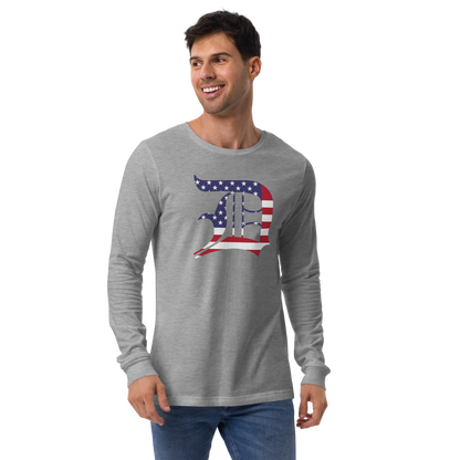 Detroit 'Old English D' T-Shirt (Patriotic Edition) | Unisex Long Sleeve