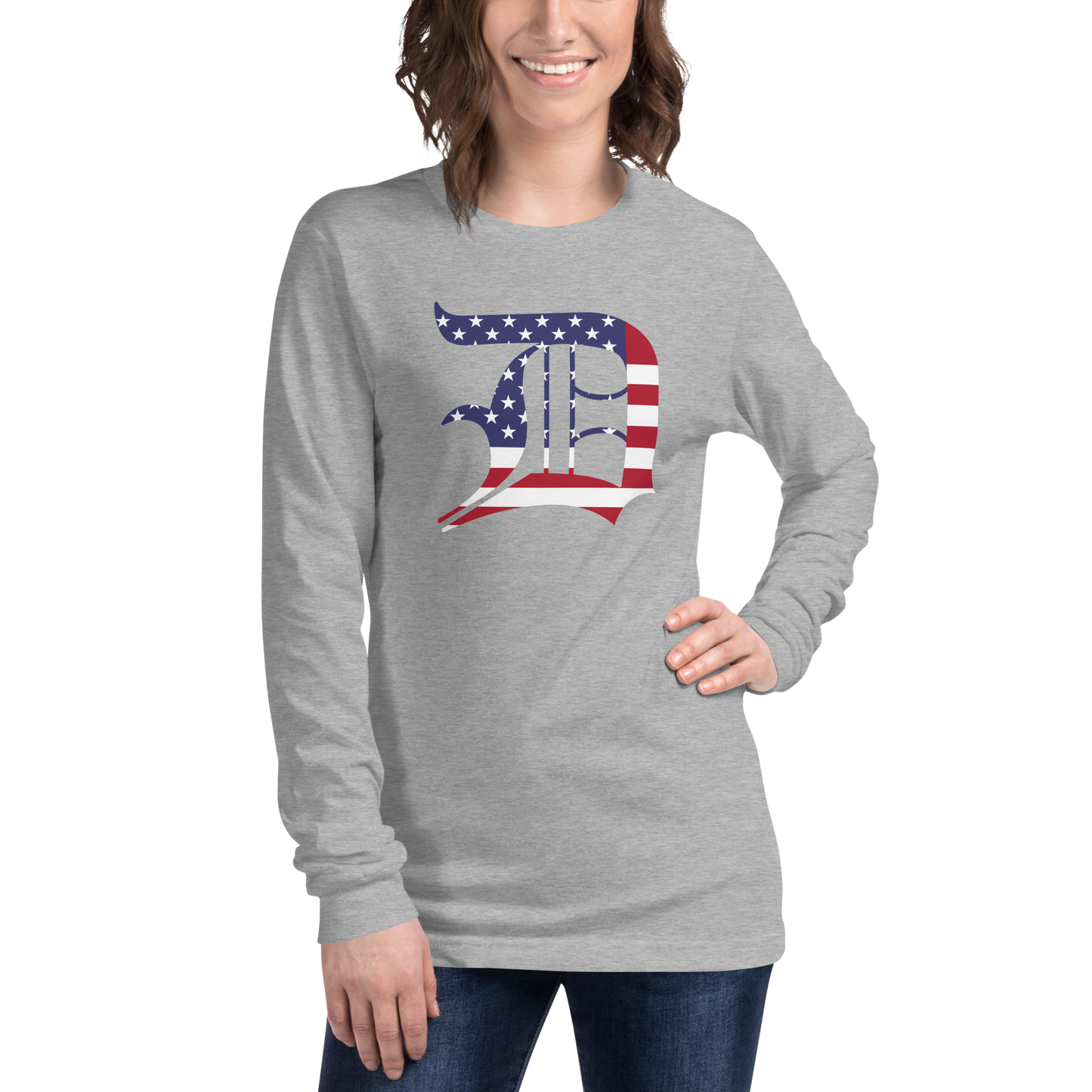 Detroit 'Old English D' T-Shirt (Patriotic Edition) | Unisex Long Sleeve