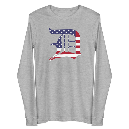 Detroit 'Old English D' T-Shirt (Patriotic Edition) | Unisex Long Sleeve