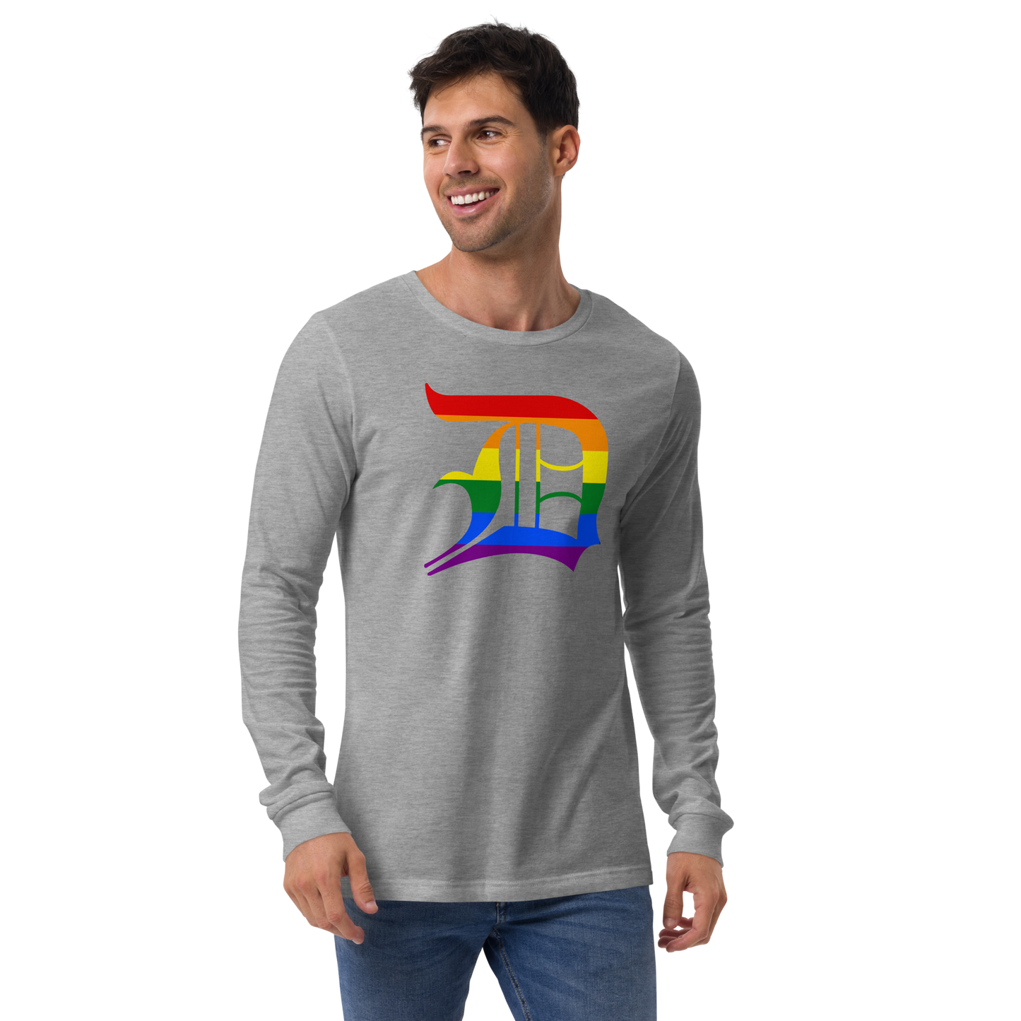 Detroit 'Old English D' T-Shirt (Rainbow Pride Edition) | Unisex Long Sleeve