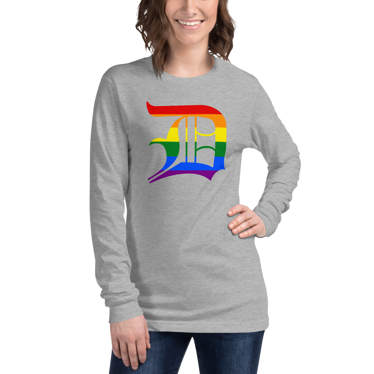 Detroit 'Old English D' T-Shirt (Rainbow Pride Edition) | Unisex Long Sleeve