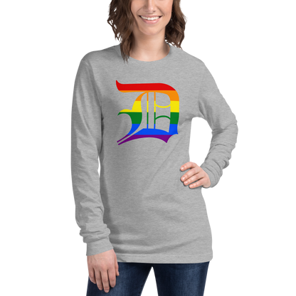 Detroit 'Old English D' T-Shirt (Rainbow Pride Edition) | Unisex Long Sleeve