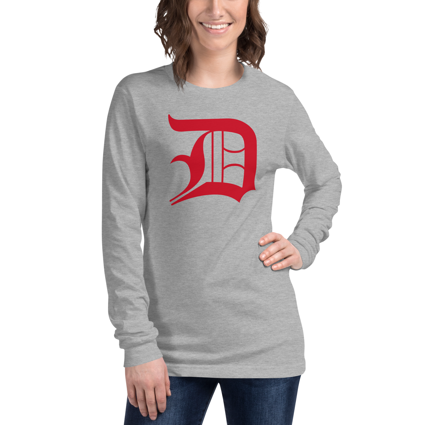 Detroit 'Old English D' T-Shirt (Aliform Red) | Unisex Long Sleeve