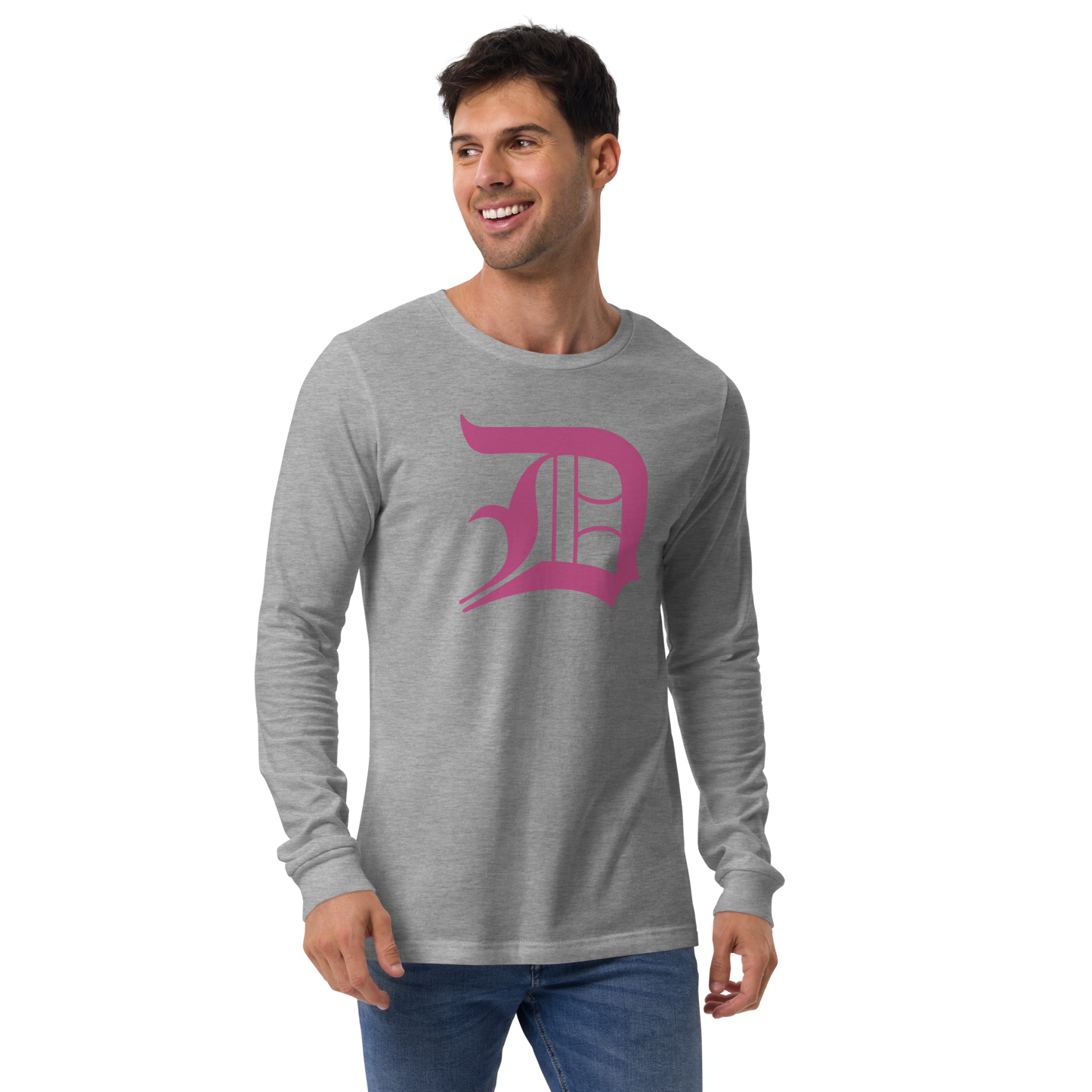 Detroit 'Old English D' T-Shirt (Apple Blossom Pink) | Unisex Long Sleeve