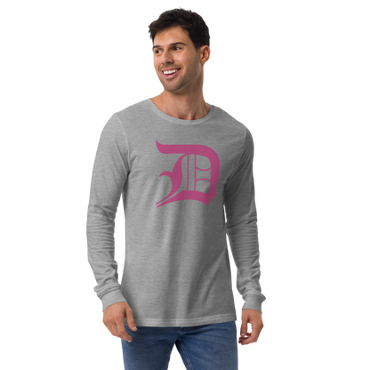 Detroit 'Old English D' T-Shirt (Apple Blossom Pink) | Unisex Long Sleeve