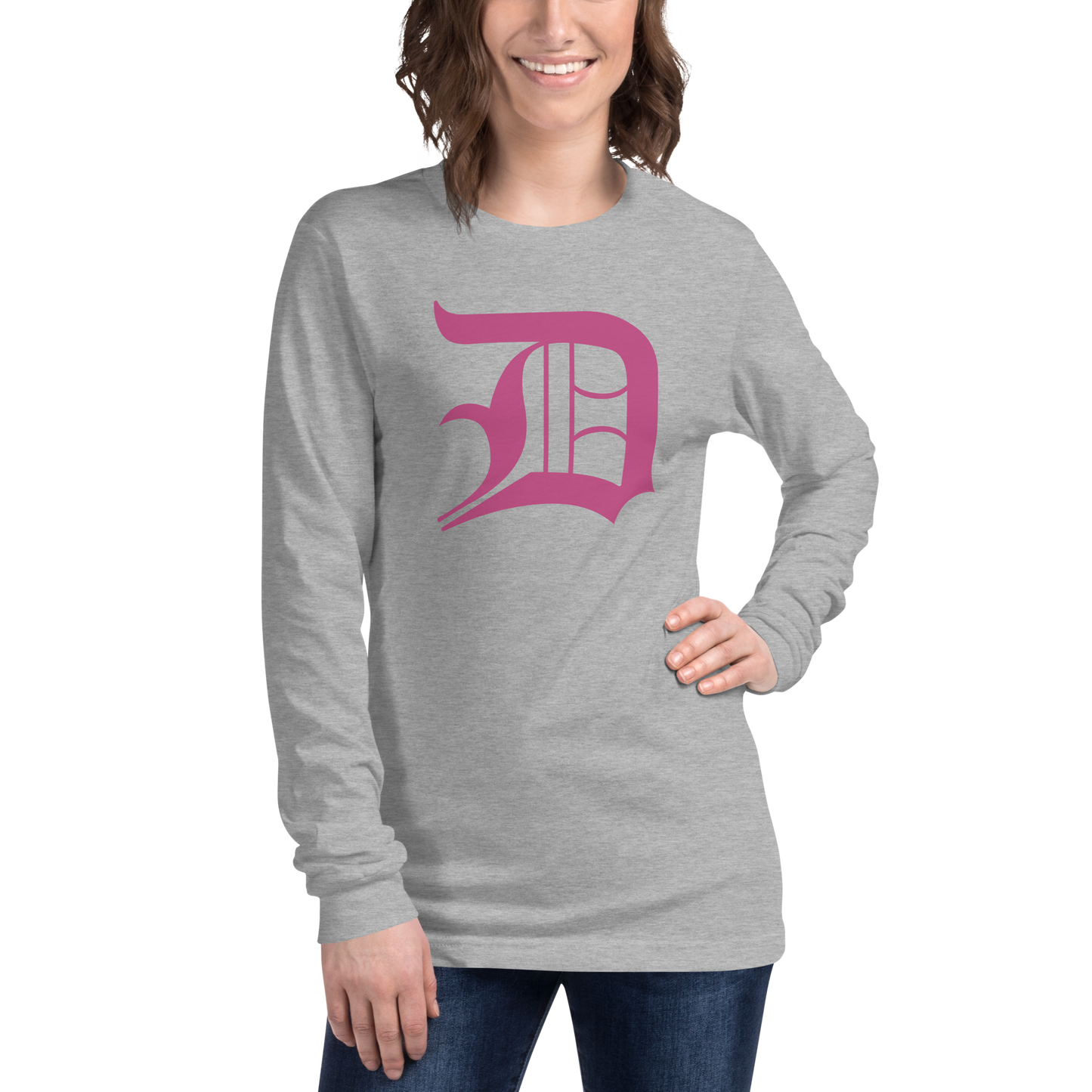 Detroit 'Old English D' T-Shirt (Apple Blossom Pink) | Unisex Long Sleeve