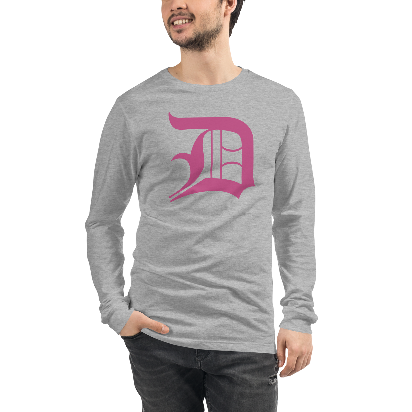 Detroit 'Old English D' T-Shirt (Apple Blossom Pink) | Unisex Long Sleeve